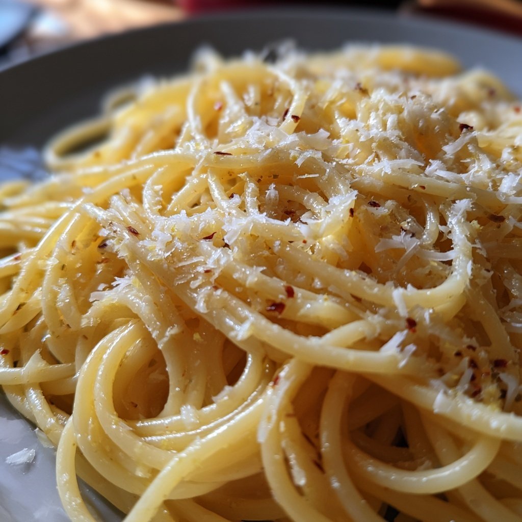 Spaghetti mit Zitronenschale und Parmesan