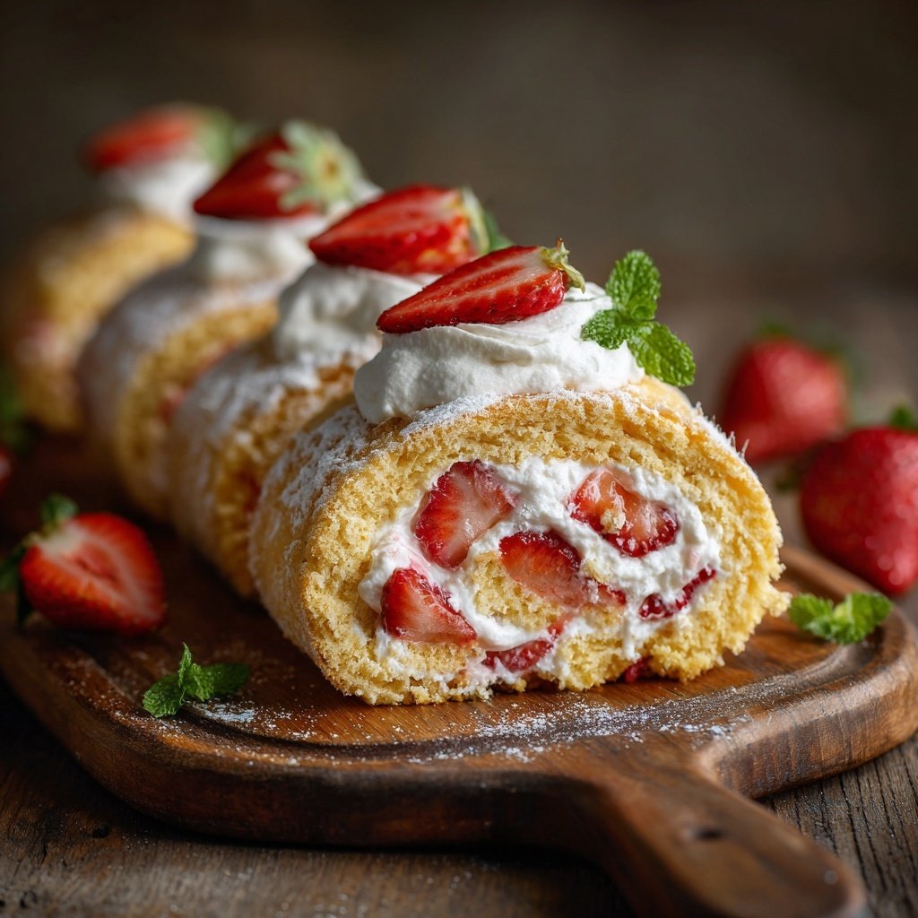 Erdbeer Biskuitrolle Mit Sahne