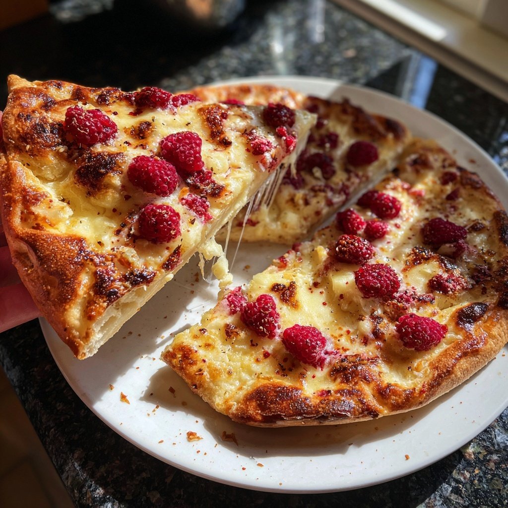 Flammkuchen mit Himbeeren und Brie
